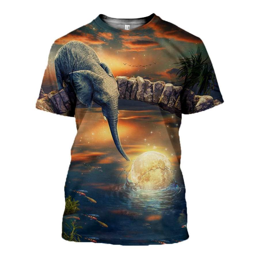 3D All Over Printed Elephant With Moon T-shirt Hoodie SNTK060401