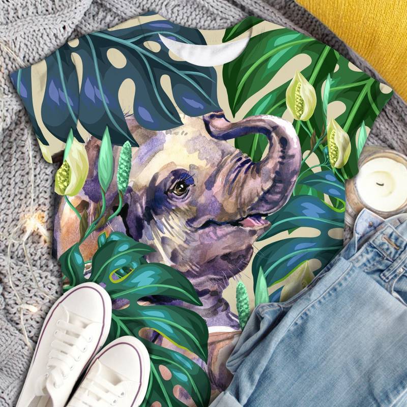 Elephant Tropical Leaf T2506 – Unisex Tshirt 3D