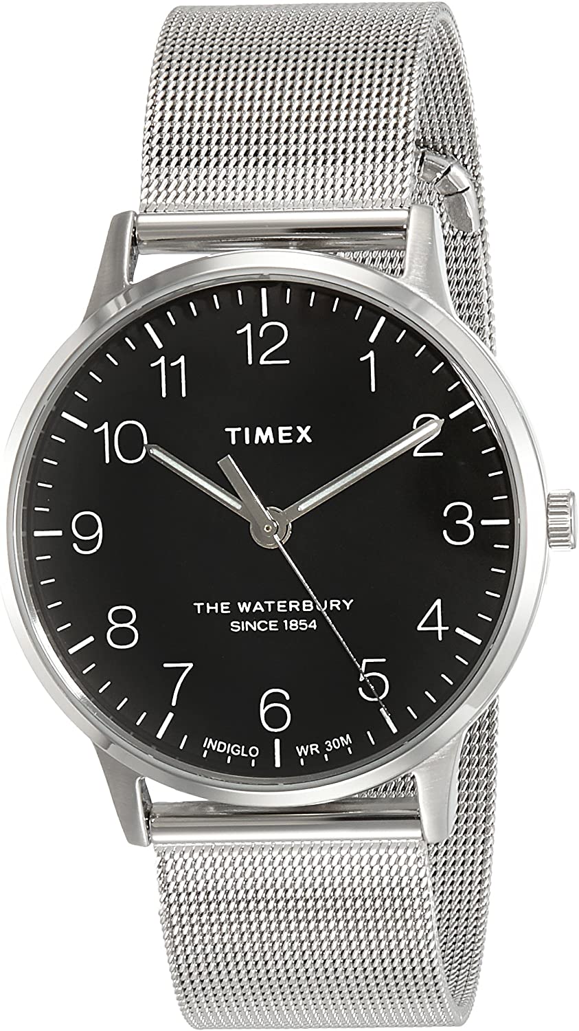 Timex Men’S Tw2R71500 Waterbury 40Mm Black Dial Stainless Steel Watch