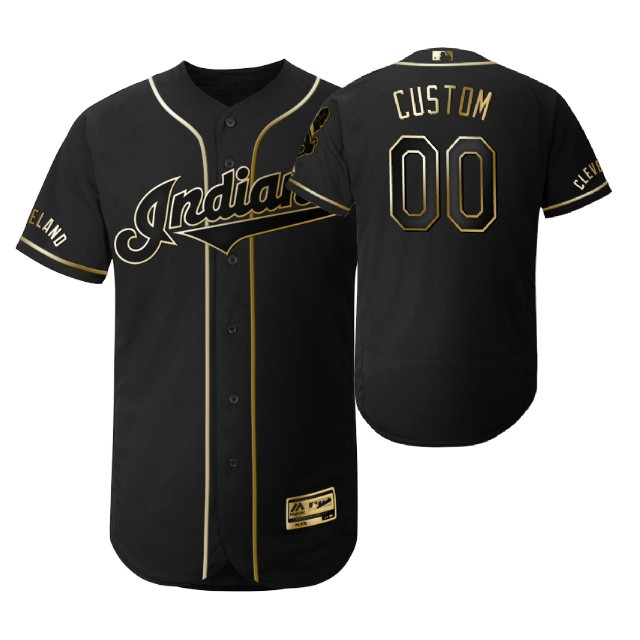 Cleveland Baseball #00 Any Name MLB 2019 Golden Brandedition Black Jersey Gift For Cleveland Baseball Fans