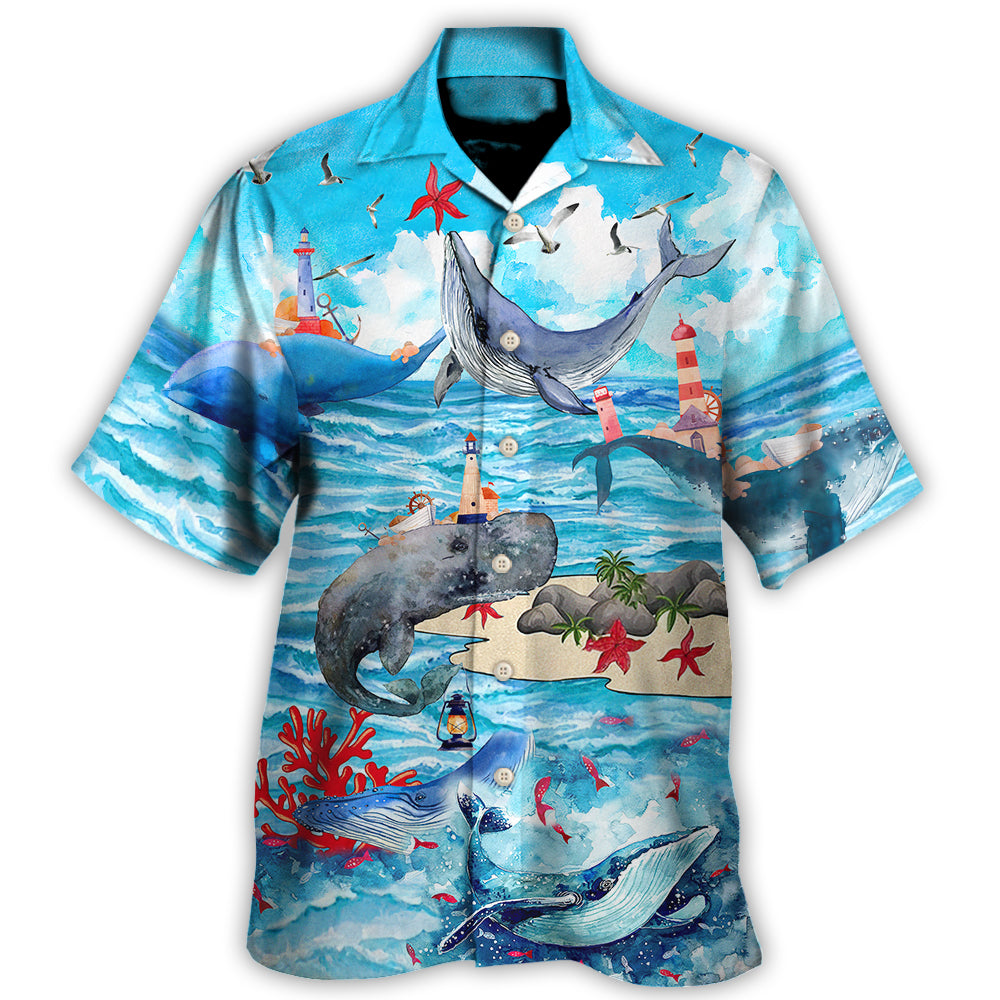 Whale Love Ocean Love Sky Blue Sky – Hawaiian Shirt – Owl Ohh