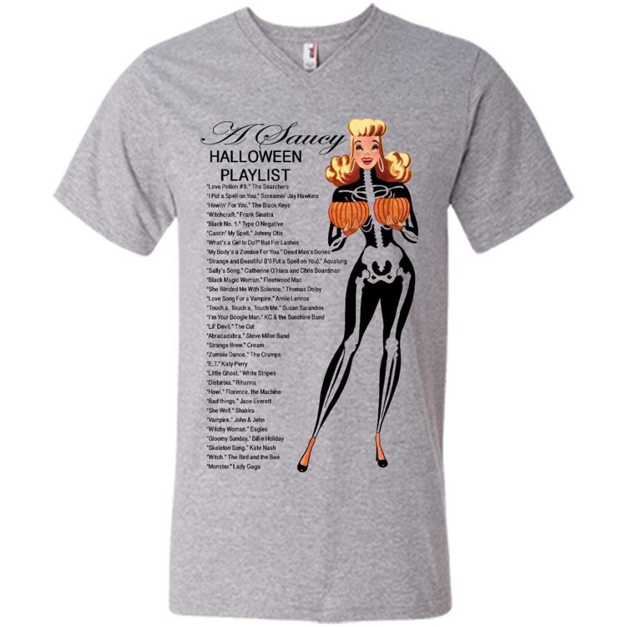 A Saucy Halloween Playlist, Halloween Love Songs – Canvas Unisex V-Neck Shirt