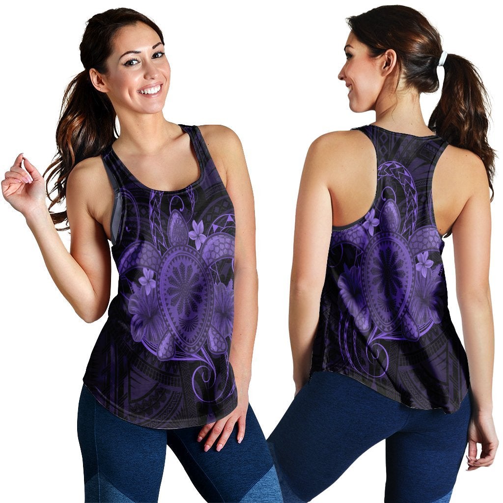 Hawaiian Turtle Hibiscus Polynesian Racerback Tank Full Style Purple Ah Ha94522