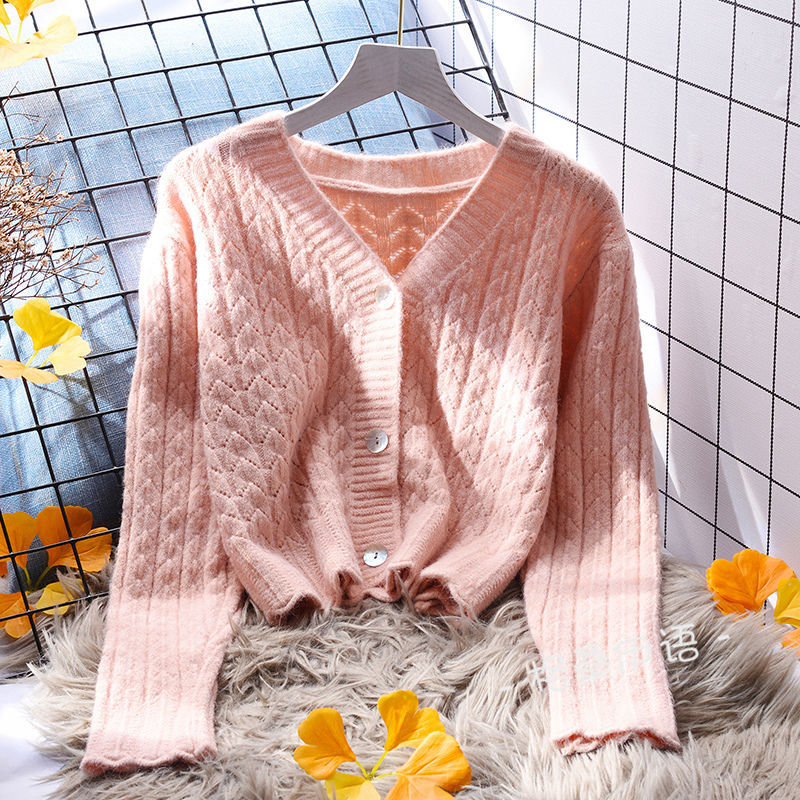 Yellow Fresh Cropped Sweater Coat Women’s Loose Outer Wear 2022 New Autumn All-Matching Western Style Knitted Cardigan alx