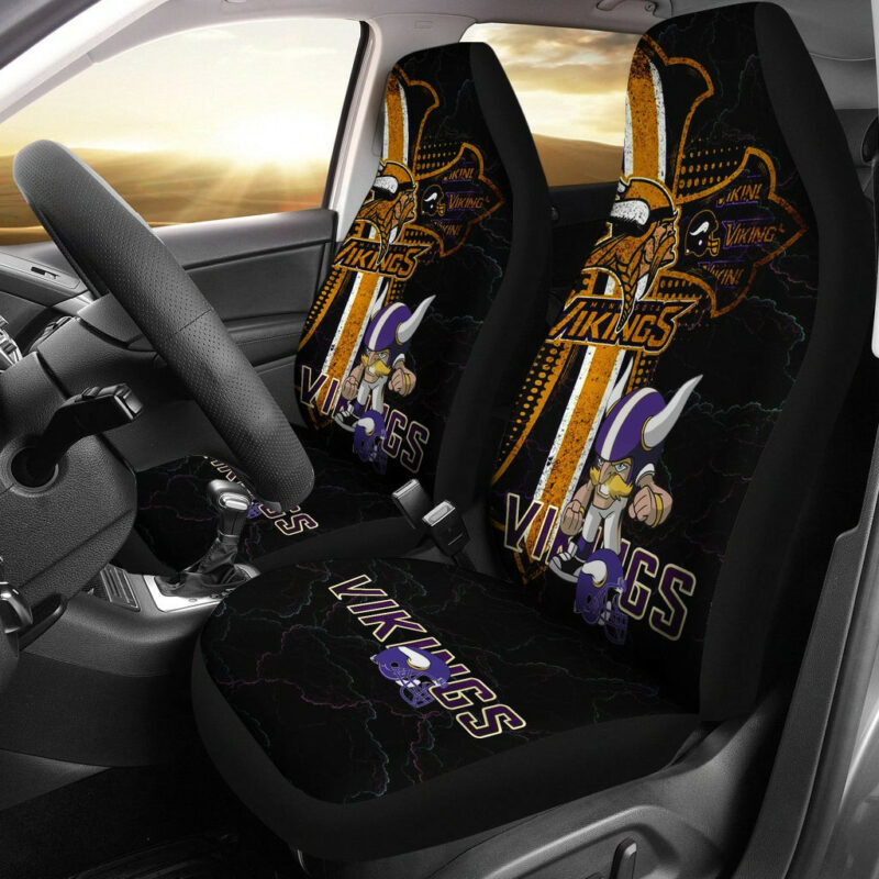 Minnesota Vikings American Football Team  Chibi Little Viking Player Fight Orange Cross Car Seat Covers