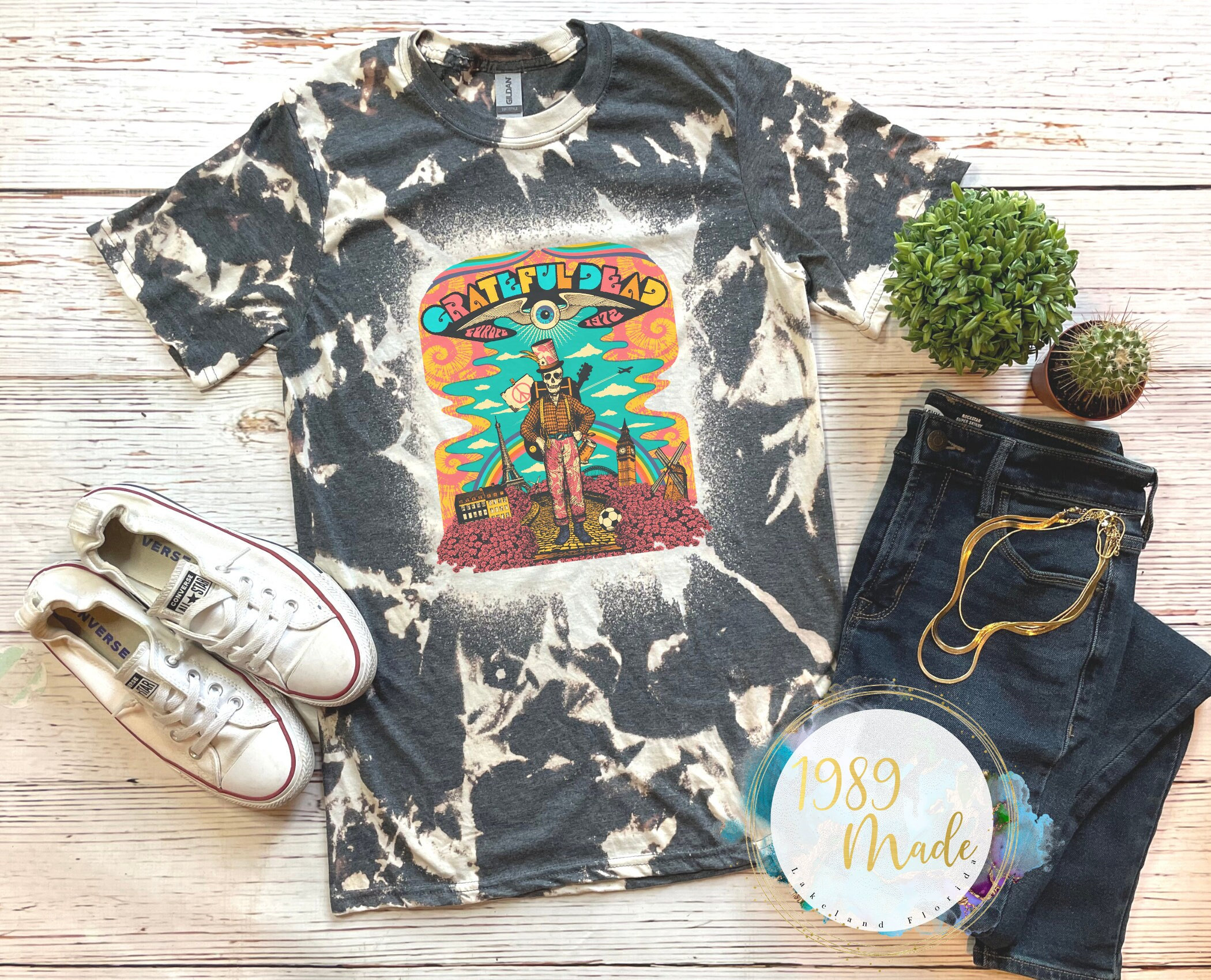 Vintage Grateful Band Tee, Bleached Dyed Dead Shirt