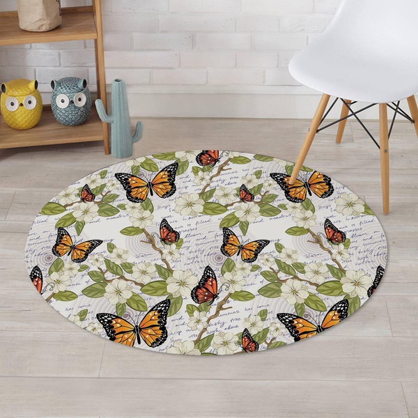 Butterfly Floral Print Round Rug