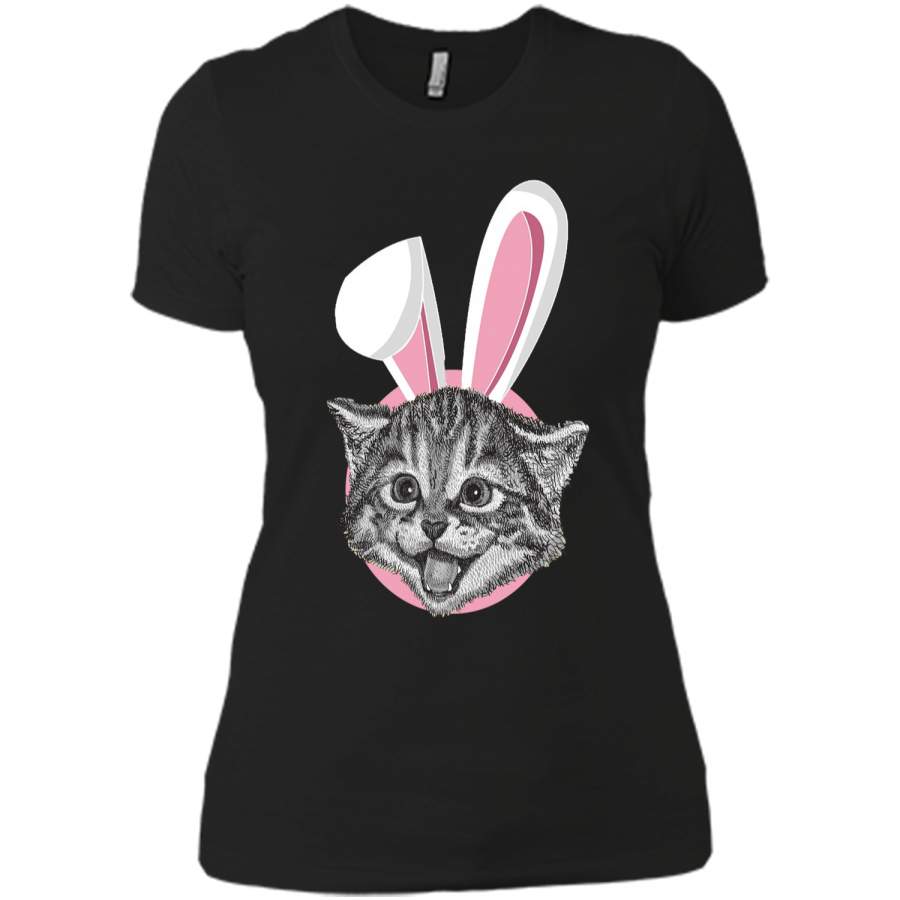 Cat With Easter Bunny Ears Funny Cute Kitten Lover T-Shirt Next Level Ladies Boyfriend Tee