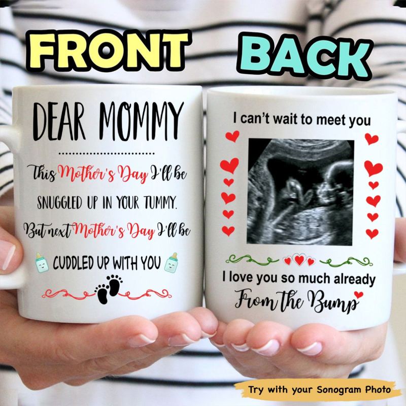 Personalized Ultrasound Image Snuggled Up Mug Mother’S Day Gift For Mother To Be From The Bump