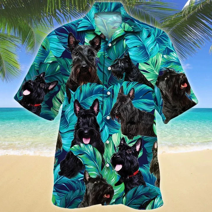 All Black Scottish Terrier Dog Lovers Gift Summer Beach Palm Tree Hawaii Shirt Ha18427