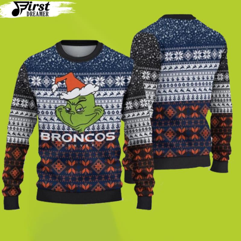 Denver Broncos Christmas Grinch Gift For Fan Ugly Wool Sweater Christmas Broncos Christmas Sweater