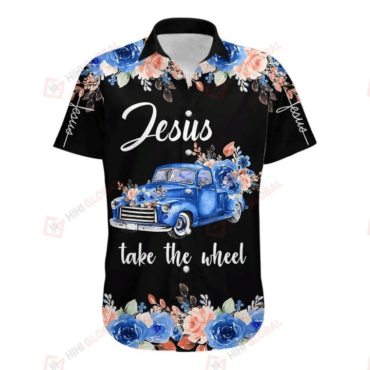 Camionetas Antiguas Jesus Flowers Take The Wheel Graphic Print Short Sleeve Hawaii Casual Shirt Ha56785