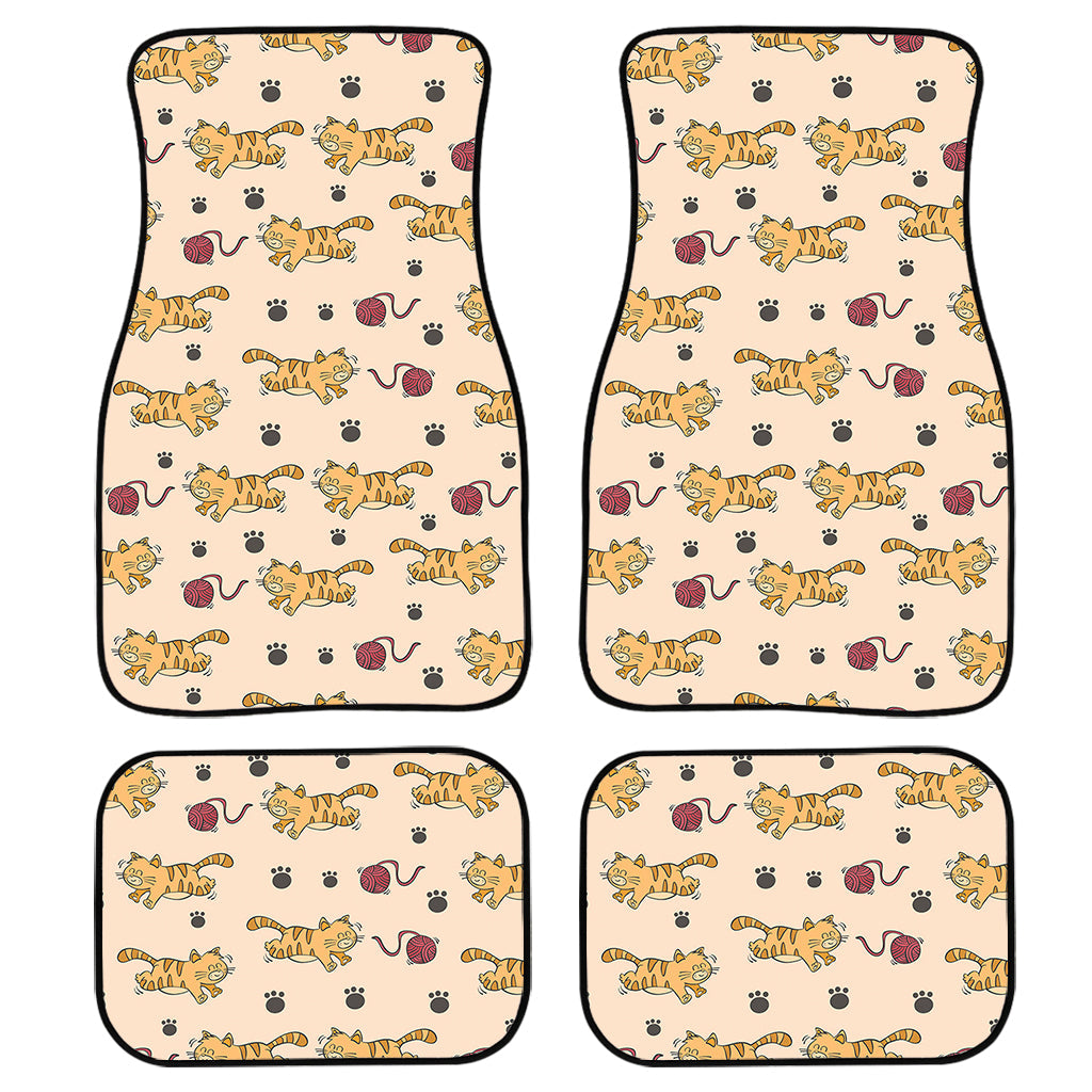 Cat And Yarn Ball Pattern Print Front And Back Car Floor Mats, Front Car Mat