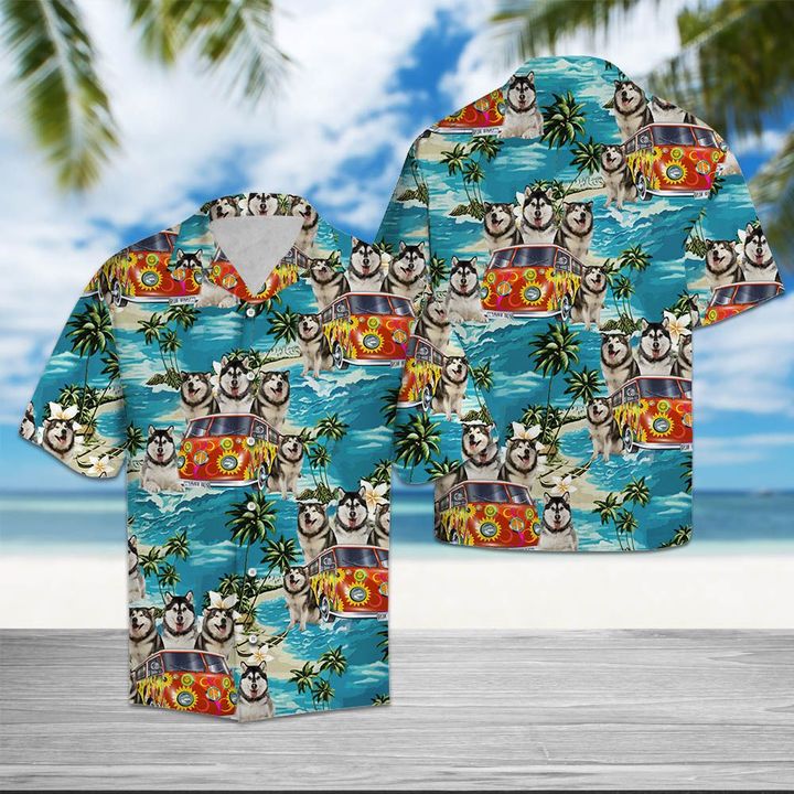 Alaskan Malamute Hippie Summer Hawaiian Shirt Summer Button Up For Men, Women, Couple