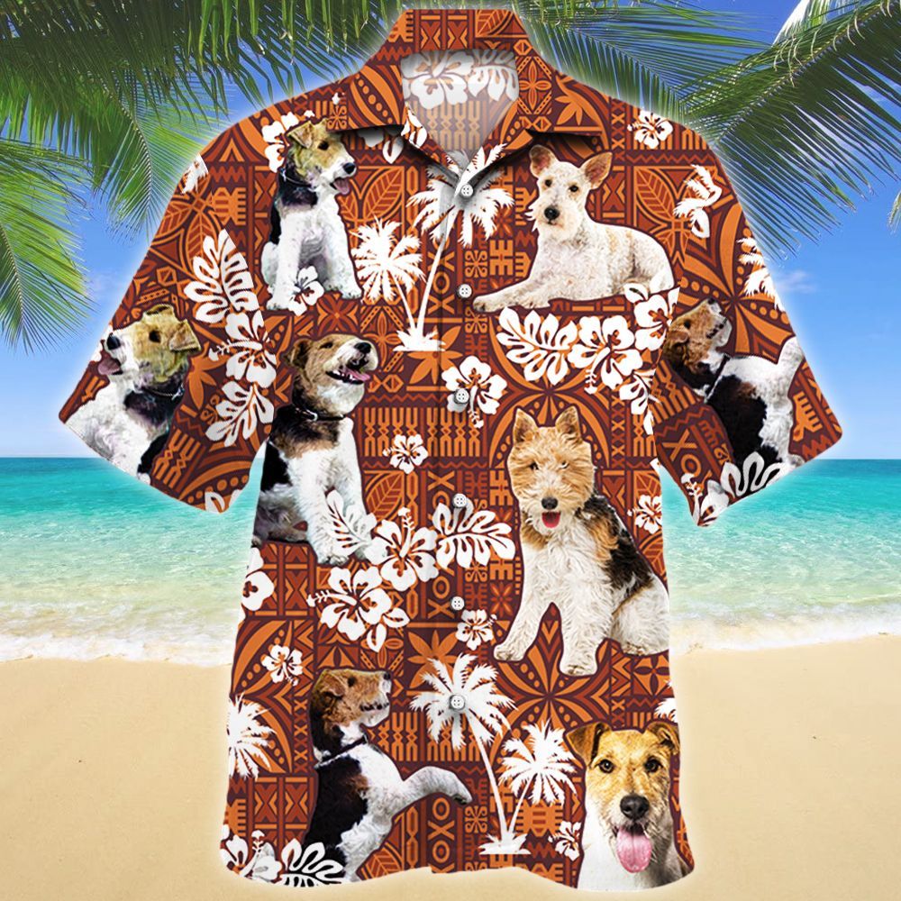 Wire Fox Terrier Dog Red Tribal Pattern Hawaiian Shirt Ha34381