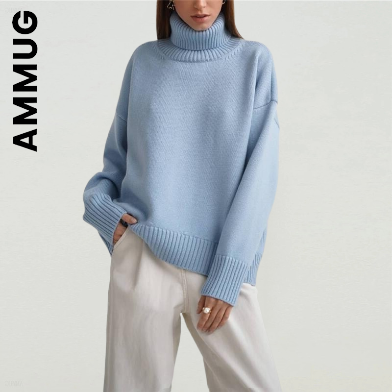 Ammug Turtleneck Women Sweater New Knitted Pullover Slim Knit Sweater Jumper Basic Women Sweaters Warm Girl Women Clothing alx