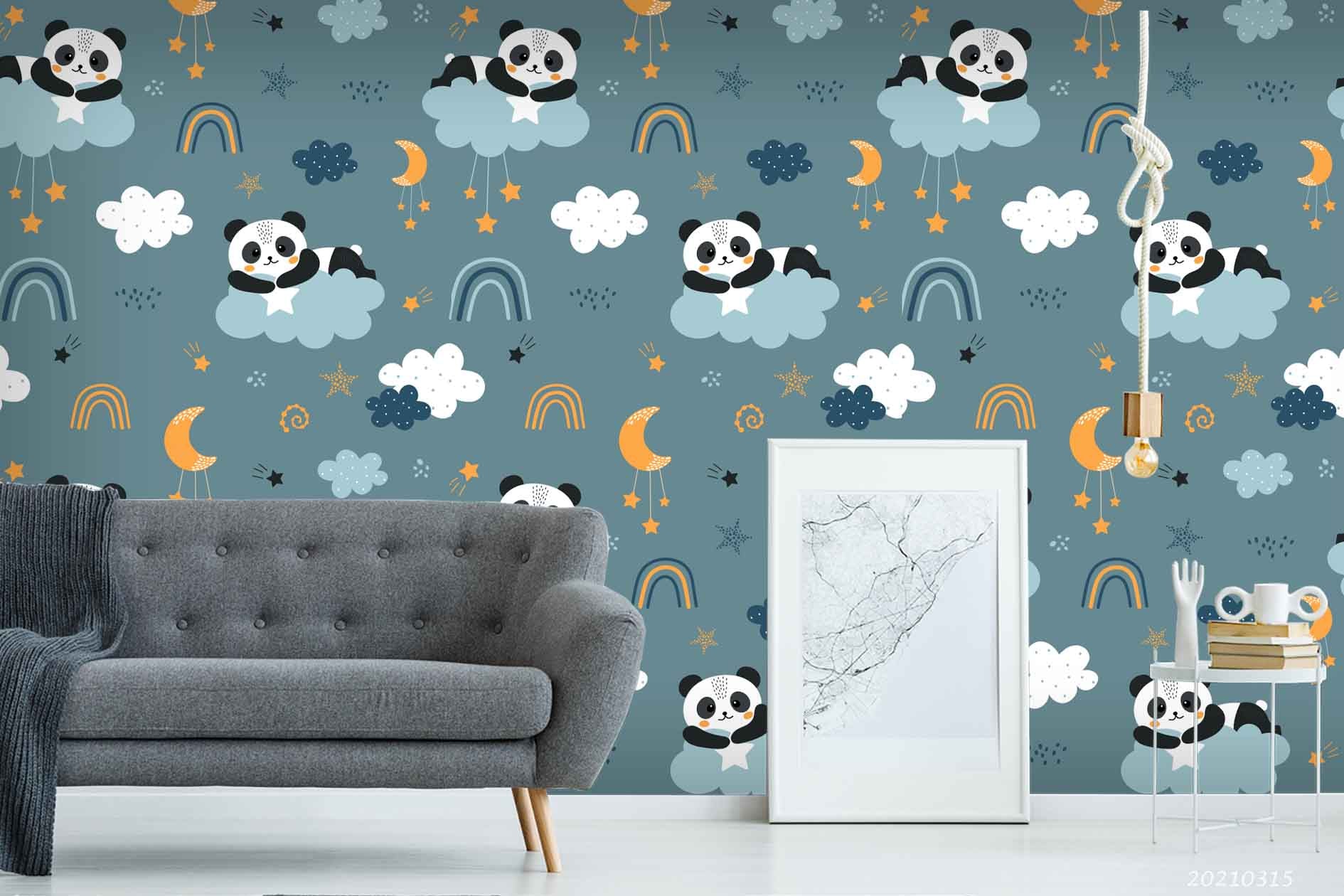 3D Cartoon Cloud Animal Panda Wall Mural Wallpaper Lqh 272