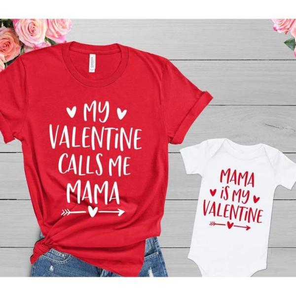 Valentine Gifts – Valentines Mama And Me Matching Outfits T-Shirt Baby Onesie – Gst