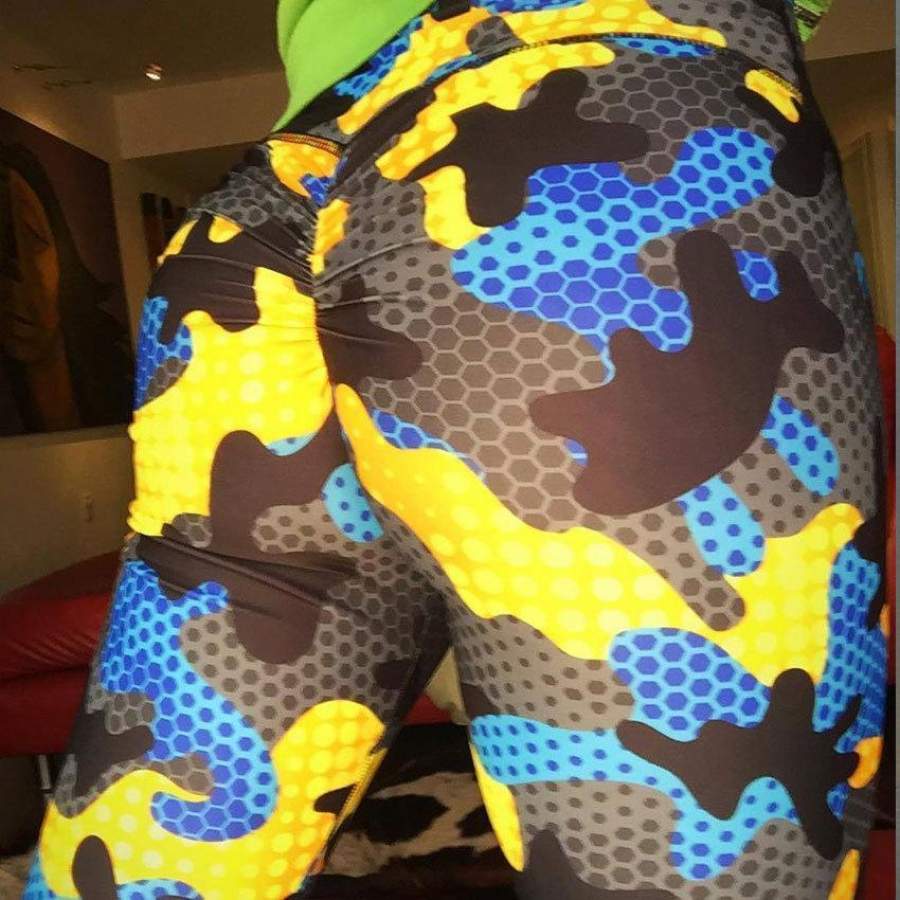 High Waist Push Up Yellow Leopard Printed Sports Leggings