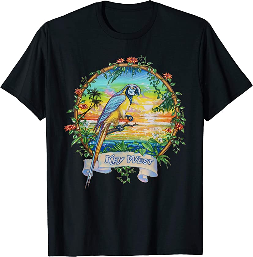 Vintage Tropical Sunset Beach Parrot Trip to Key West T-Shirt