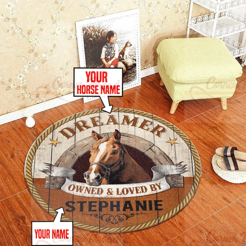 personalized-horse-owned-and-loved-round-rug-ecospringfarm