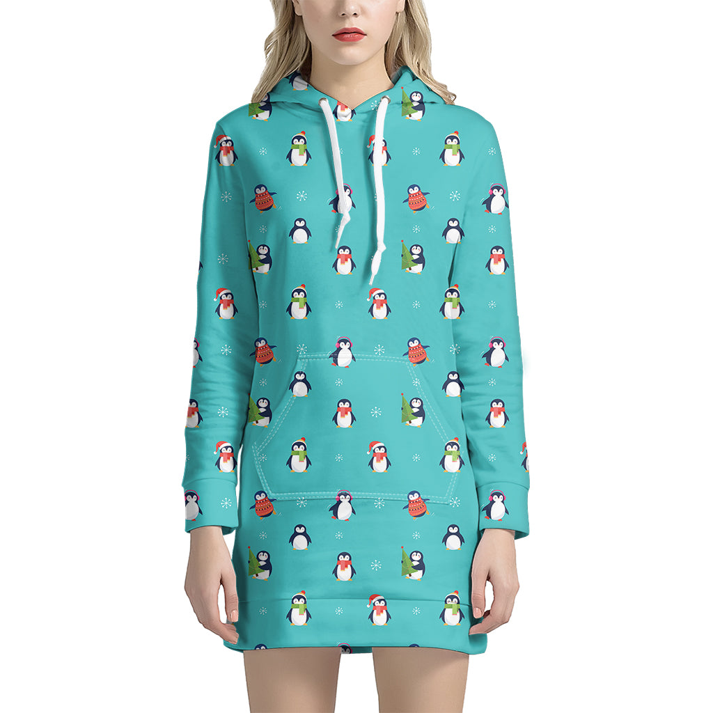 Cute Snowy Penguin Pattern Print Women’S Pullover Hoodie Dress