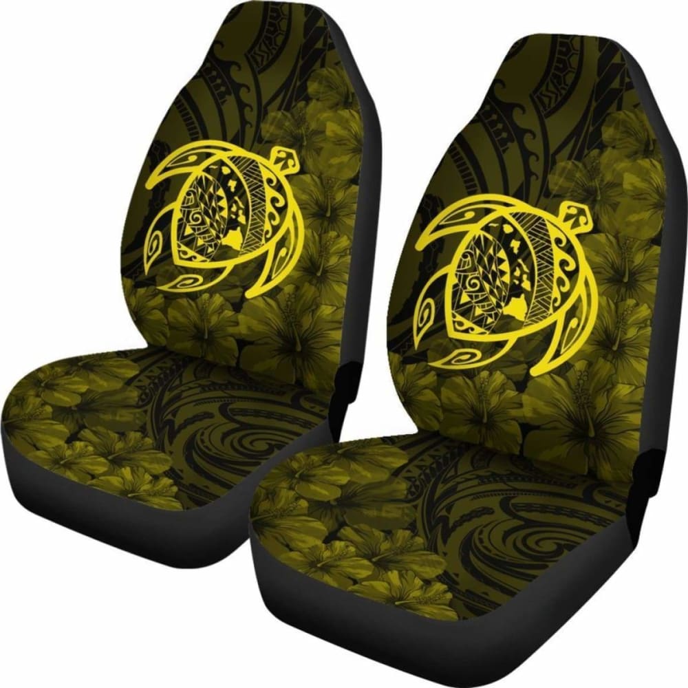 Alohawaii Car Seat Covers – Hawaii Turtle Map Hibiscus Poly Yellow – New Awesome 091114