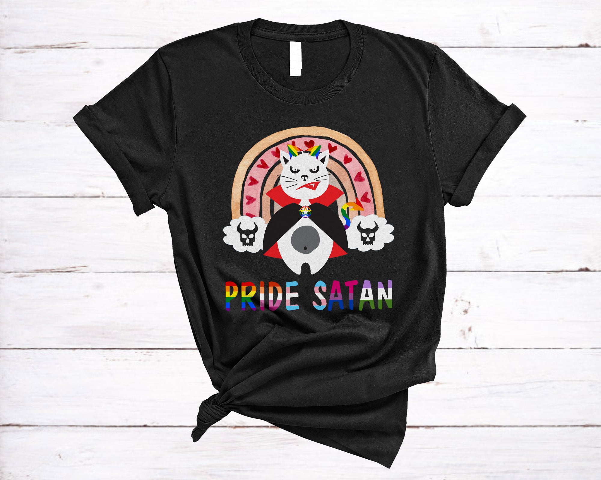 Lgbt Cat Shirt Pride Pride Satan Funny Lgbt Gay Pride Rainbow Death  Cat Kitten Lover Gifts T-Shirt