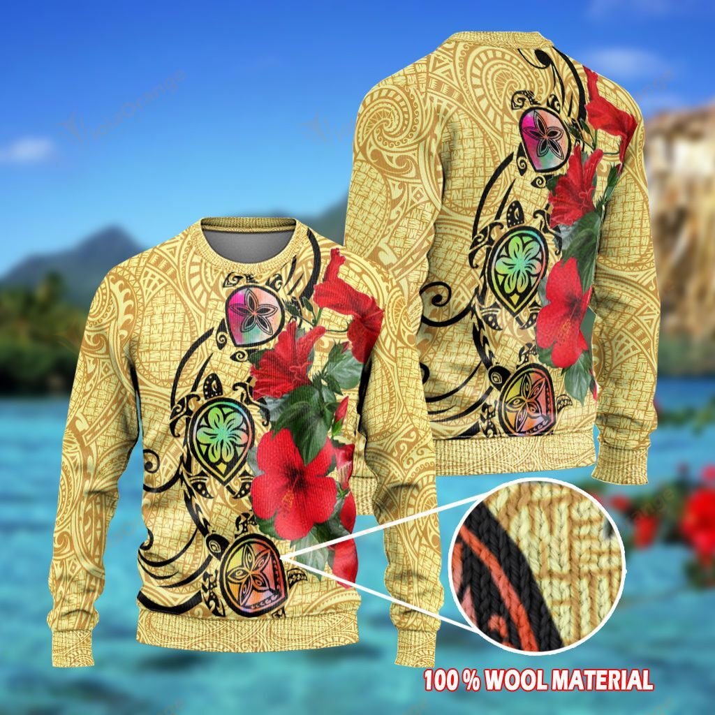 Turtle Polynesian Hibiscus Flower Ugly Sweaters HT161205