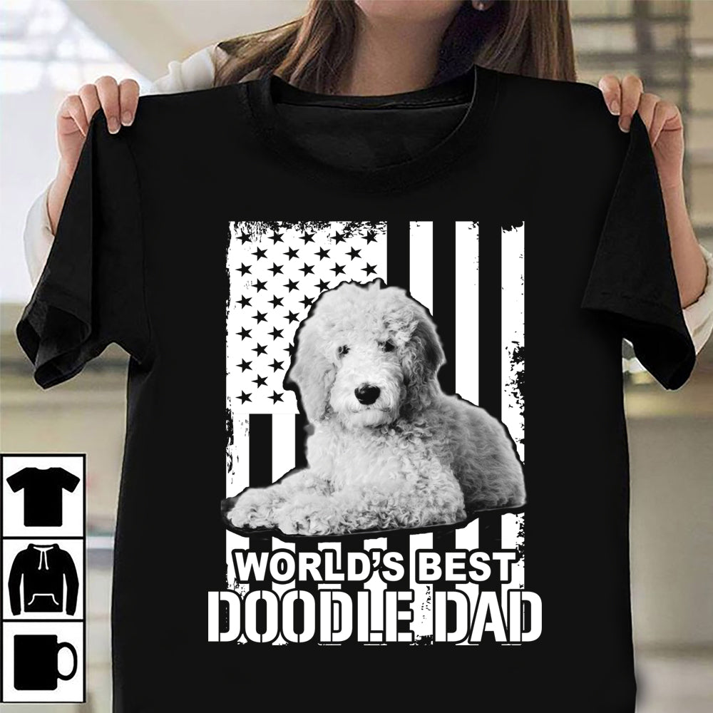 World’s Best Doodle Dad US Flag Shirt Cute Animal Graphic Tee For Patriot, Gift For Dog Lover