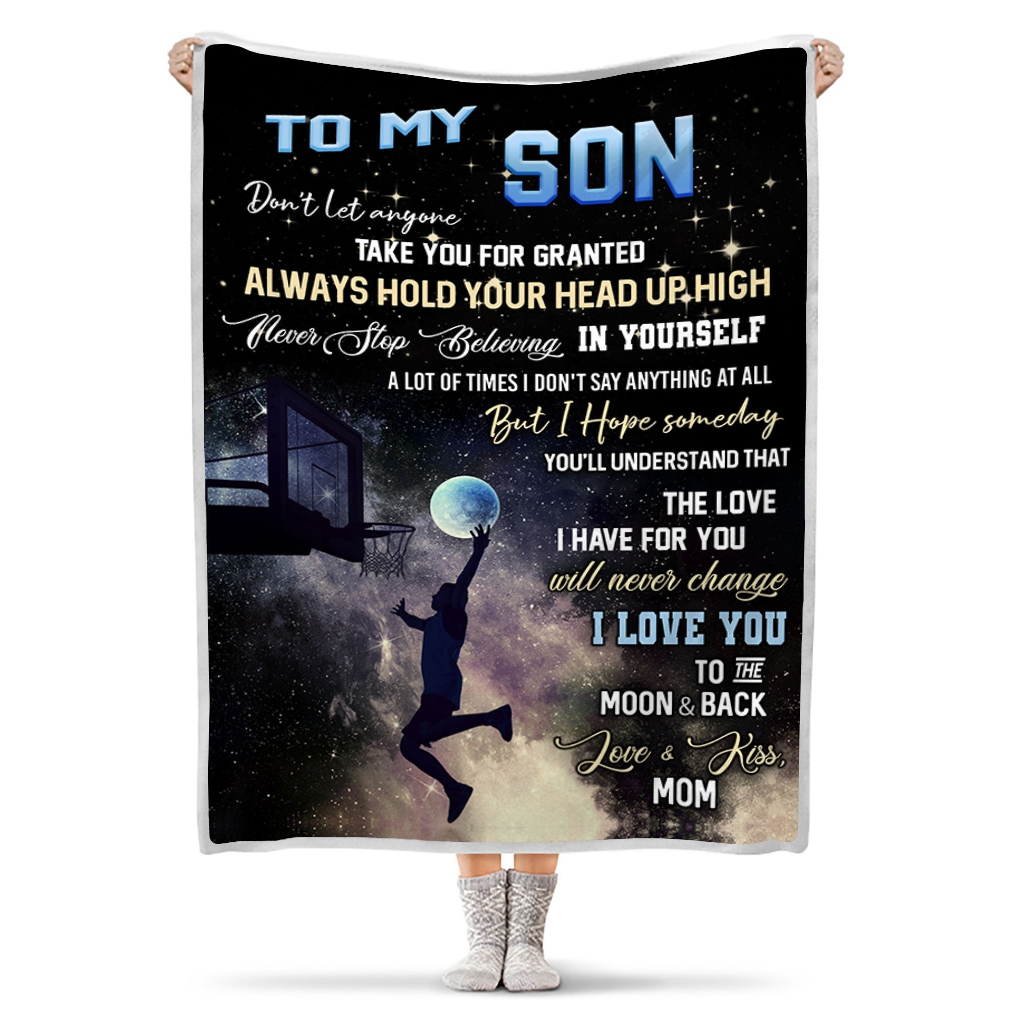 To My Son Never Stop Believing In Yourself Basketball Blanket Gift For Son From Mom Birthday Gift Home Decor Bedding Couch Sofa Soft And Comfy Cozy