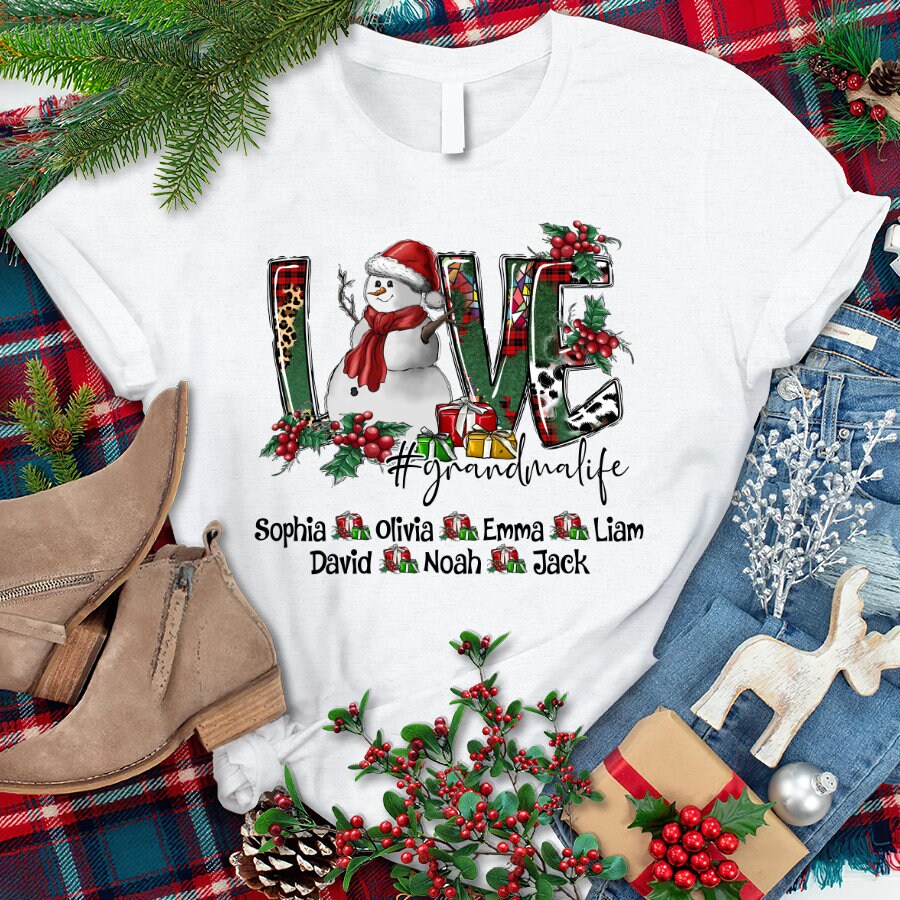 Custom Love Grandma Life Christmas Shirt, Christmas Snowman Nana Shirt, Xmas Snowman Mimi Shirt, Gigi Christmas Shirt, Xmas Grammy Shirt