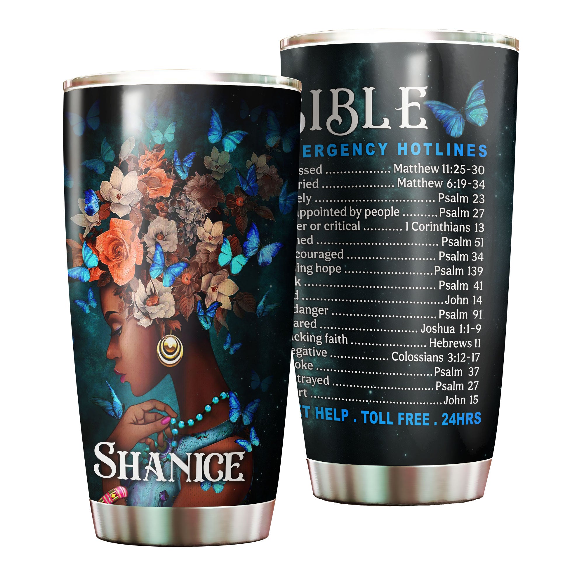 Personalized Black Women Bible Hotlines Stainless Steel Tumbler – Double-Walled Insulation Vacumm Flask – Gift For Black Queen, International Women’S Day, Hippie Girls