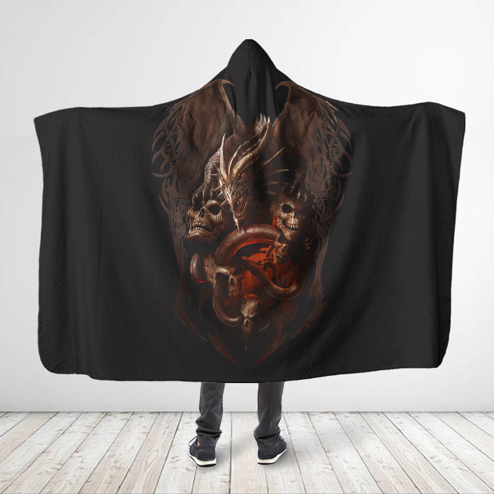 Viticstore™ Dragon & Skulls 3D Black Shade Size All Over Print Hooded Blanket for Dragon Lovers