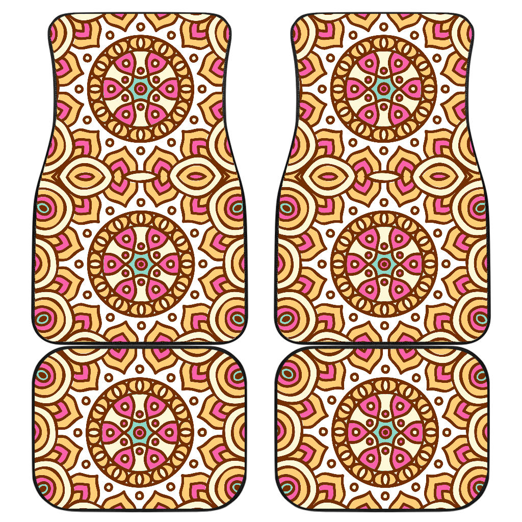 Pastel Ethnic Mandala Print Front And Back Car Floor Mats, Front Car Mat