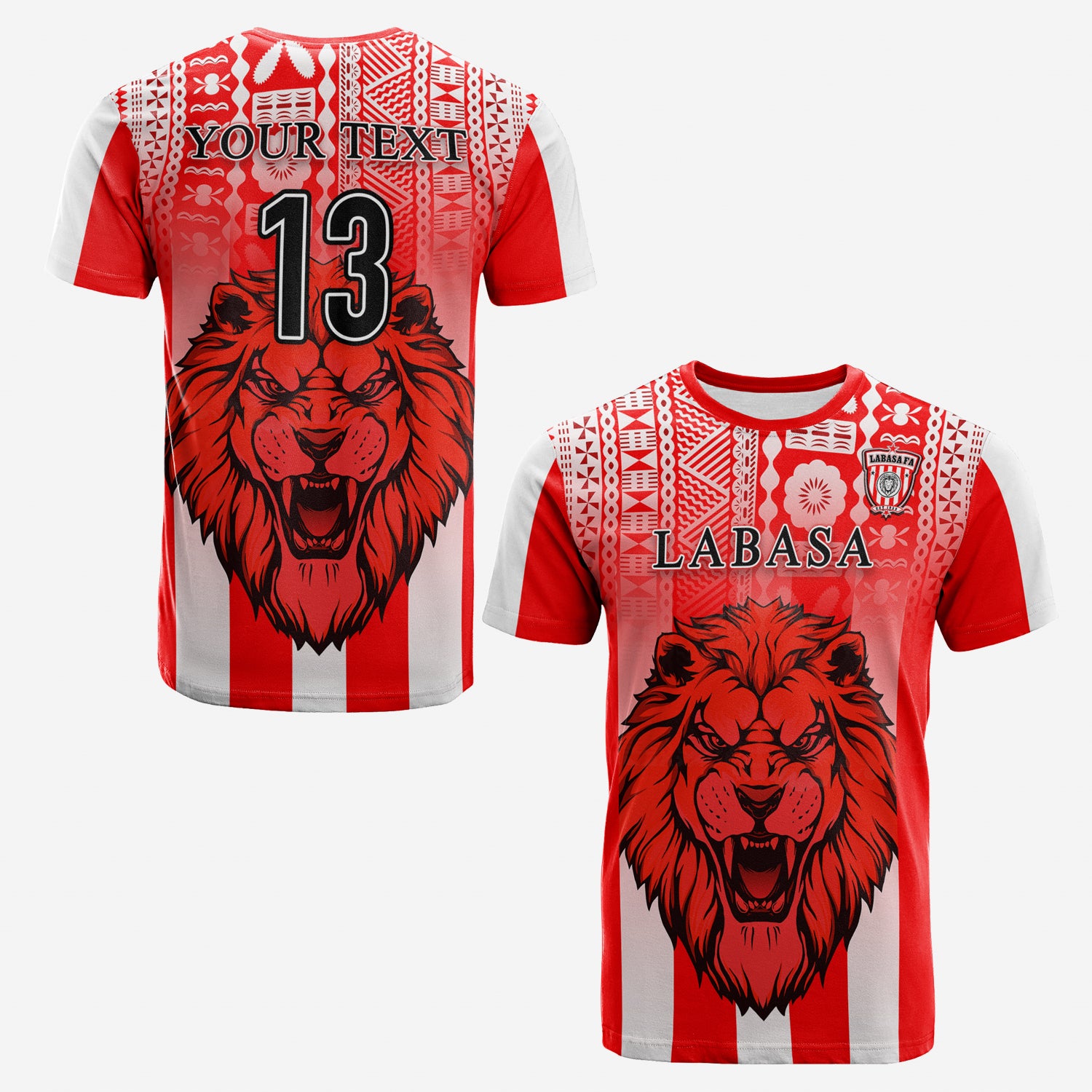 (Custom Personalised) Football Labasa Fa T Shirt  Red Lion Fiji – Custom Text And Number Lt13