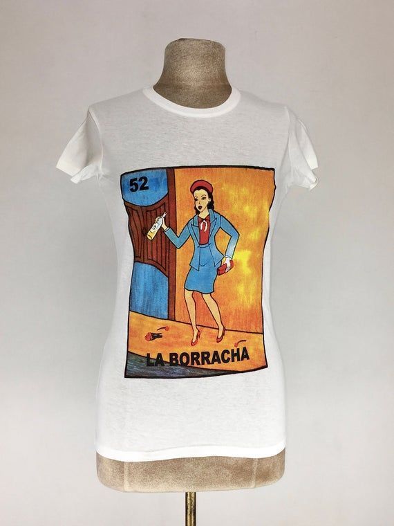 Loteria La Borracha Silk Screen Print Tank Top Blouse Ted Style Shirt