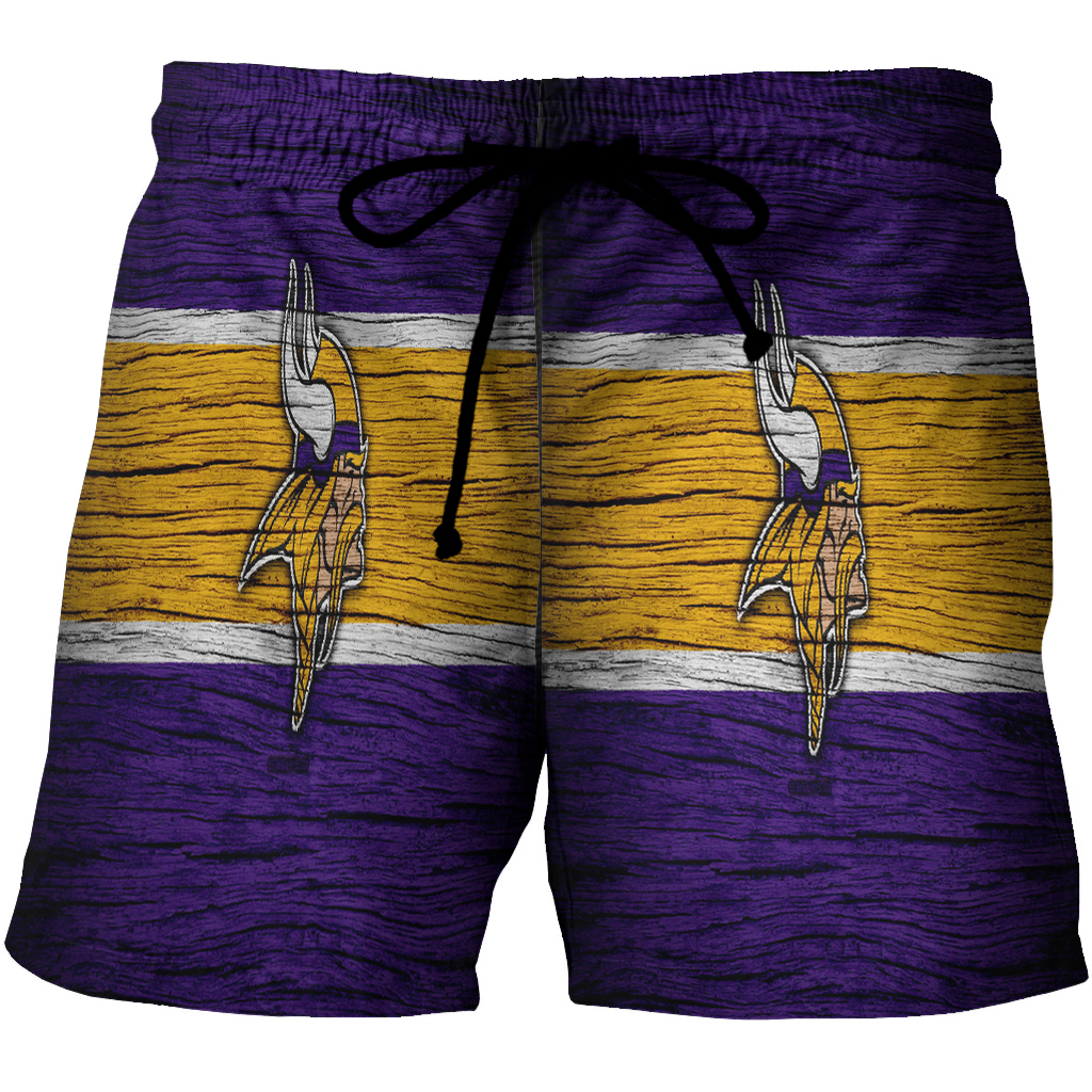 Minnesota Vikings Emblem Wooden Texture 3D All Over Print Summer Beach Hawaiian Short