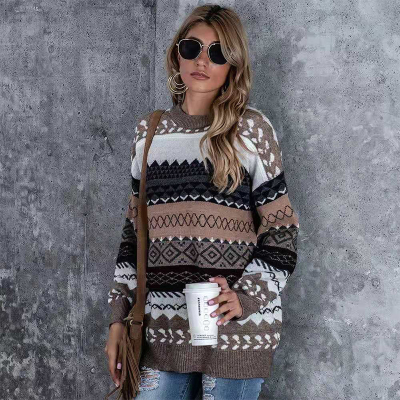 Women Sweater Fall Winter Lazy Wind Pullover Loose Round Neck Long Sleeve Retro Korean Style Knitted Sweater PULLOV women alx