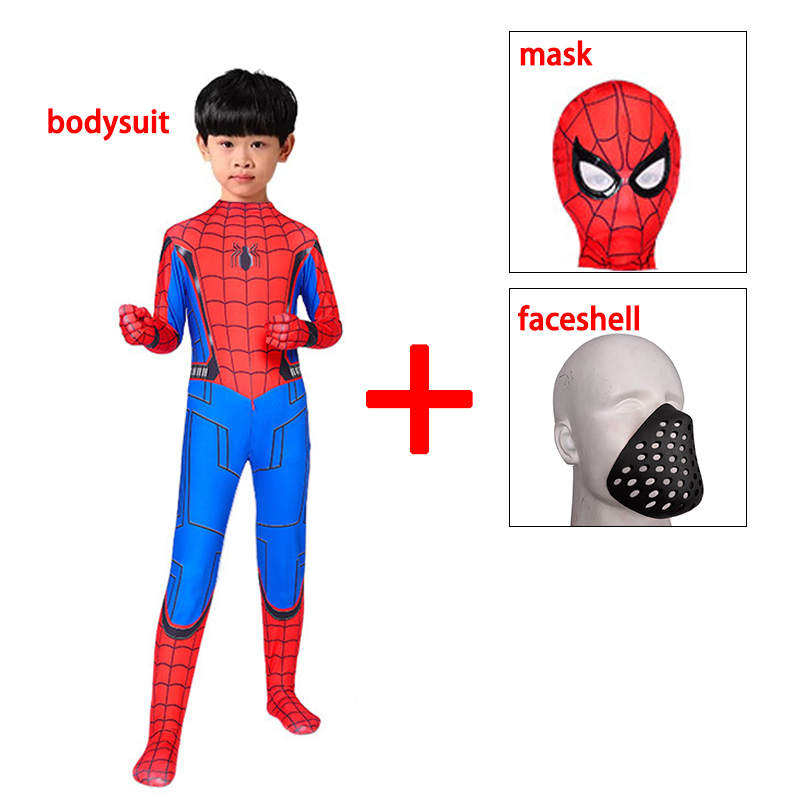 SpiderMan Homecoming Peter Parker Cosplay Costume Bodysuit Spider Launcher Masks Faceshell Zentai Jumpsuit Suit Adult Child alx