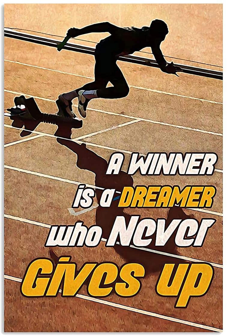 Vintage Running – A Winner Is A Dreamer Who Never Gives Up Poster Art Print      Home Decor Gift For Men Women Family Friend On Birthday Xmas