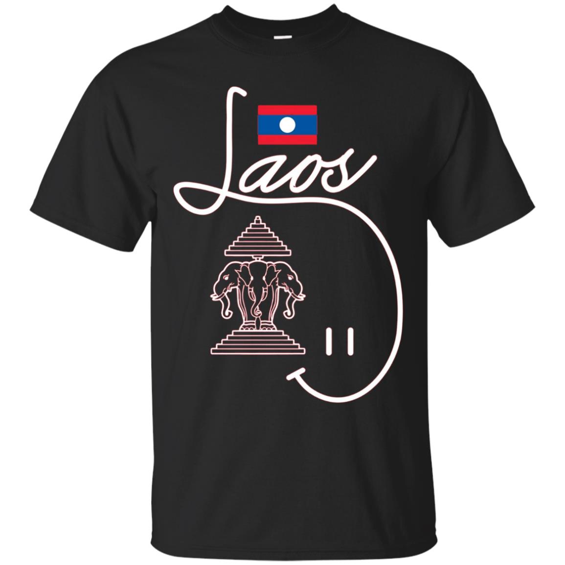 Laos Flag Three Head Elephant Smiley T-Shirt