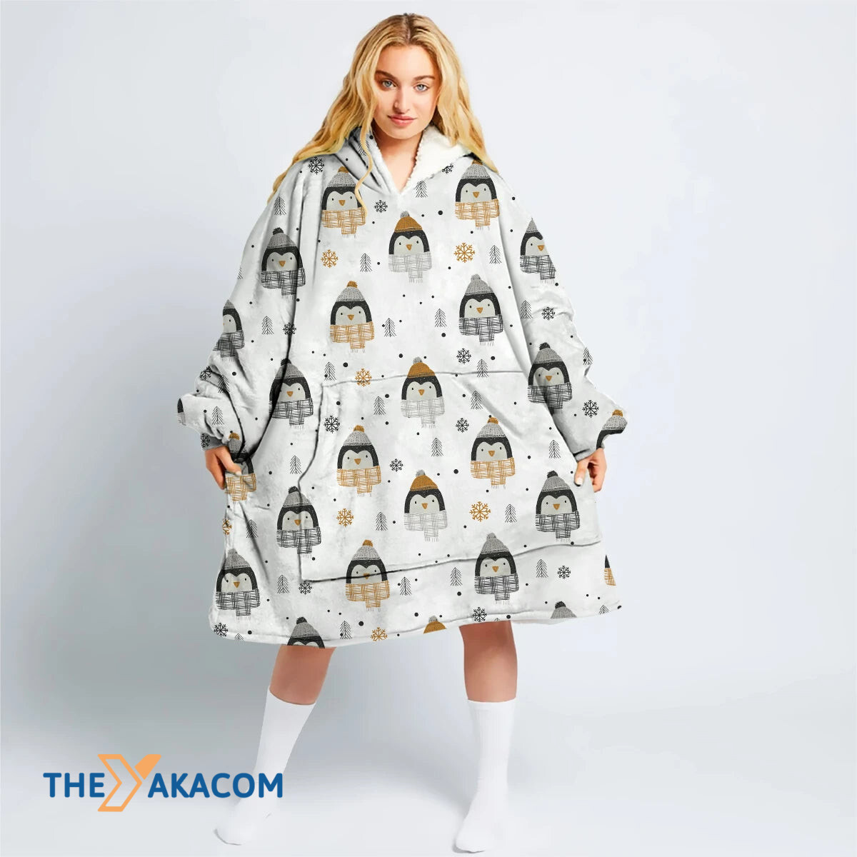 Christmas Winter With Face Penguins Hand Drawn Hoodie Blanket