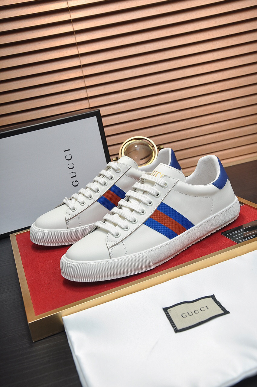 Gucci Ace Leather Sneaker In WhiteBlue, Men SNK271331223