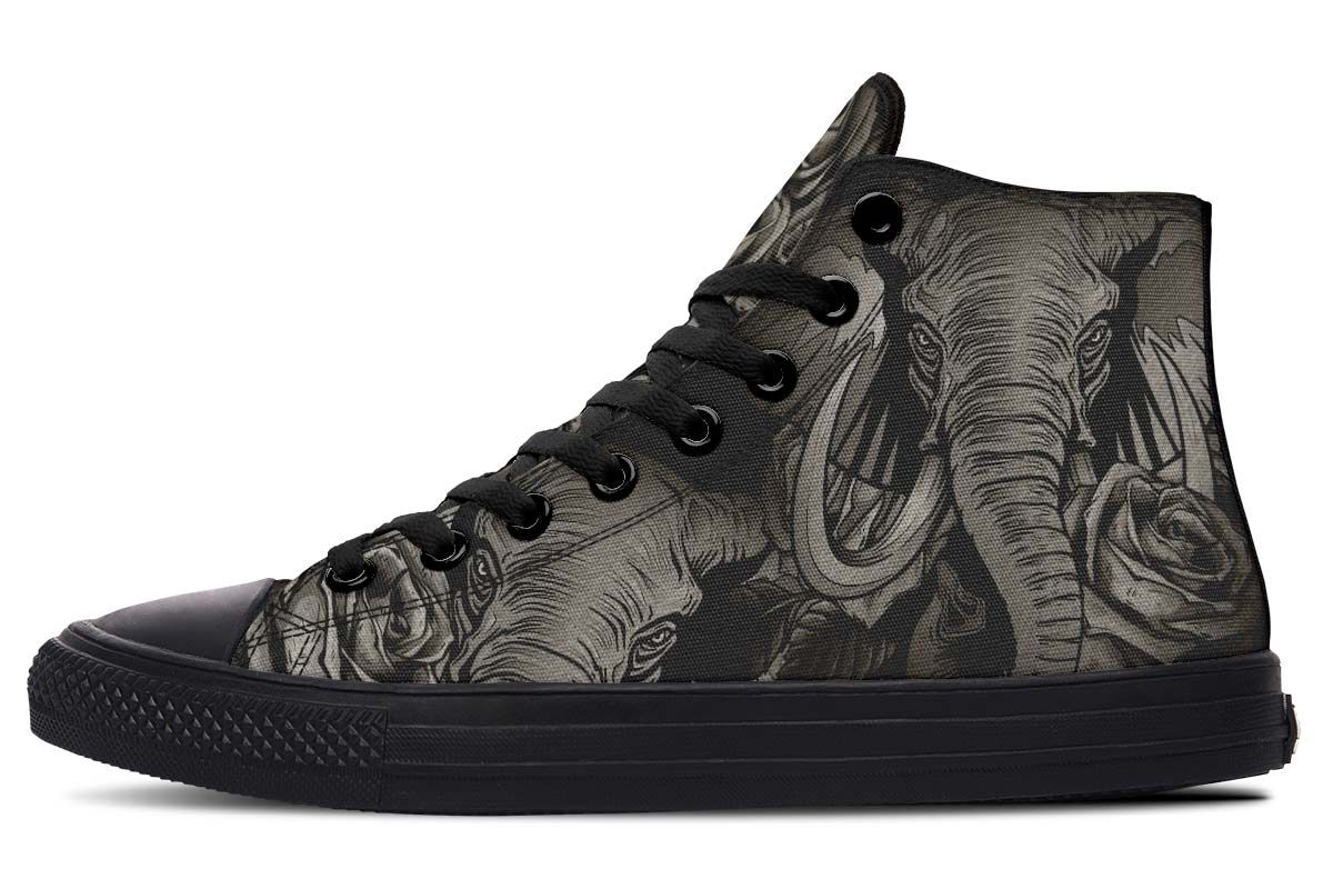 Tattoo Elephant And Rose High Top Vans Shoes