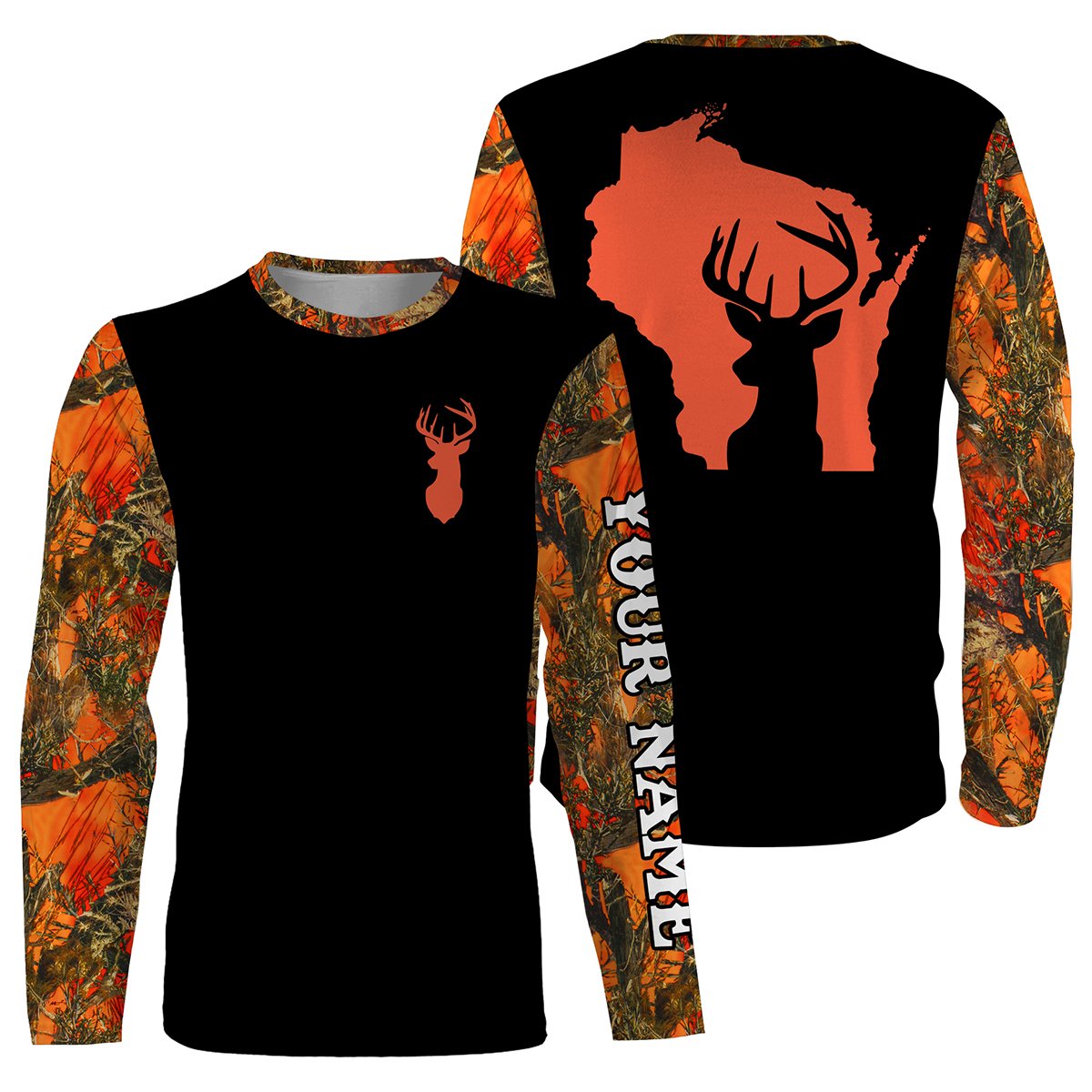 Wisconsin Deer Hunting Orange Camo Customize Name 3D All Over Printed Shirts Personalized Hunting Gift For Adult And Kid Nqs2677