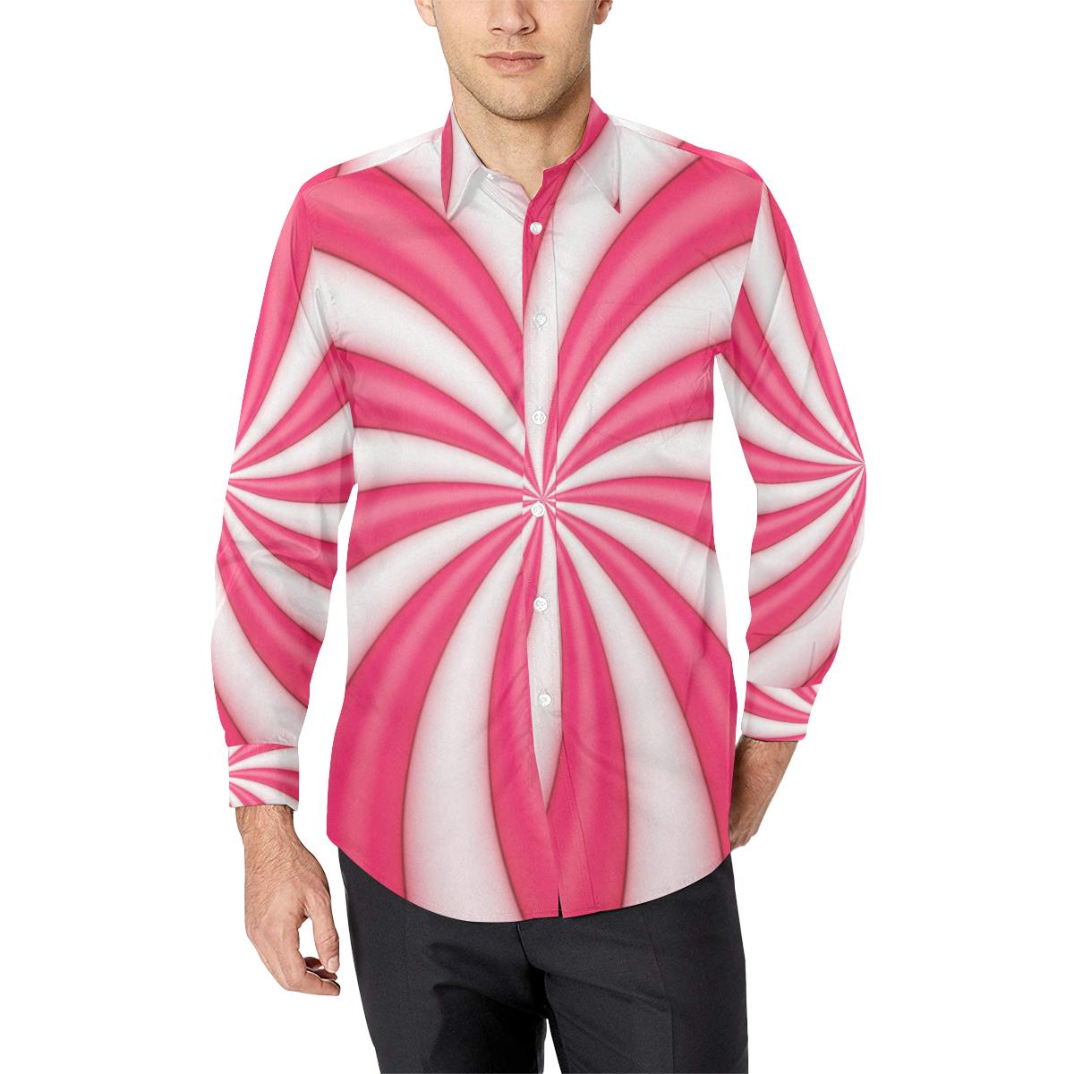 Vortex Twist Swirl Candy Print Long Sleeve Dress Shirt