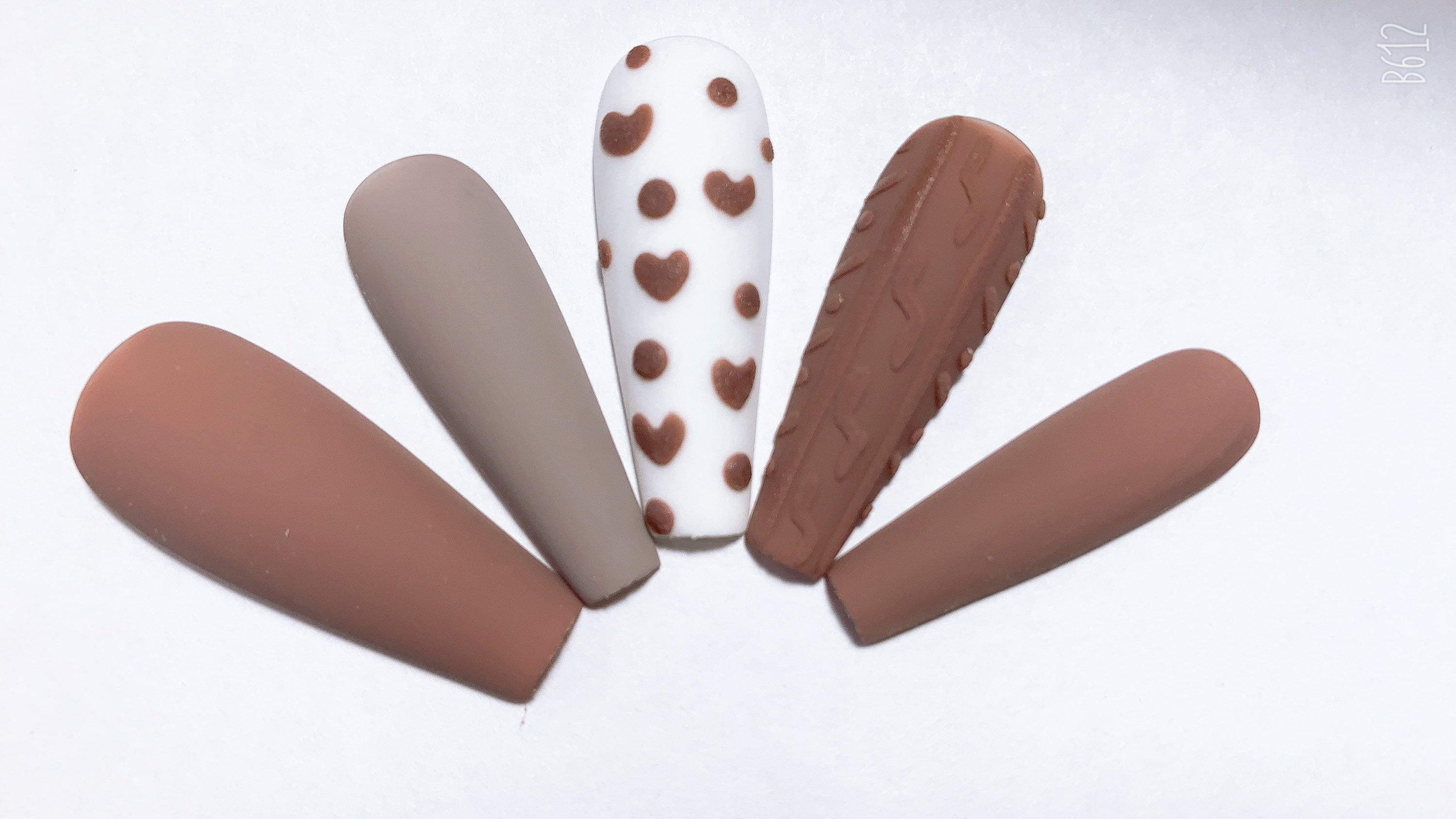 Brown nails with 3d design | Press On Nails | Fake Nails