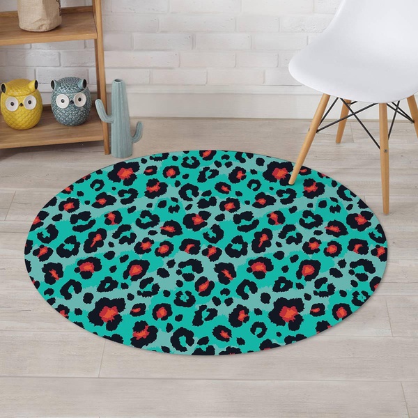 Teal Leopard Round Rug