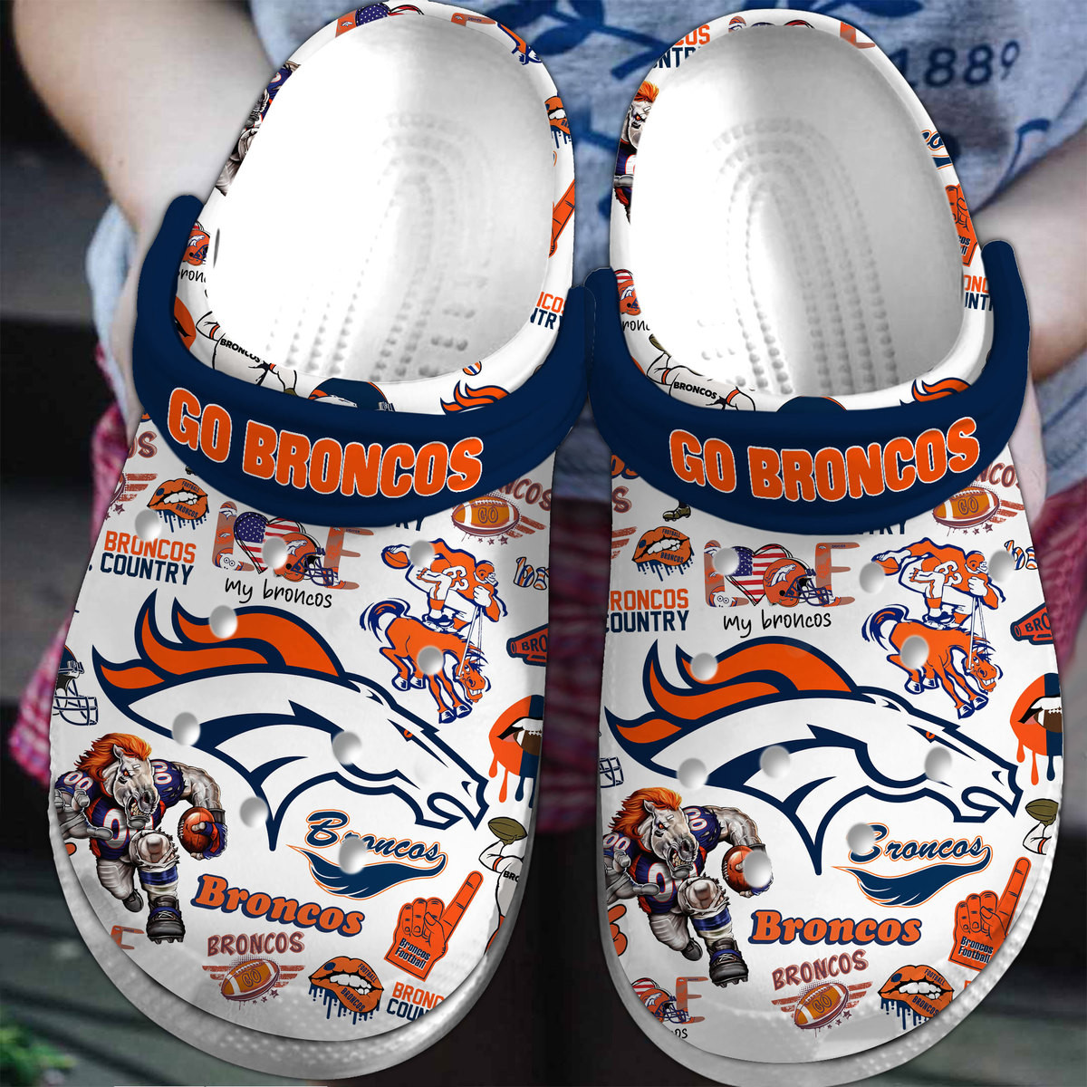 Denver Broncos NFL Sport Crocs Crocband Clogs Shoes Comfortable For Men Women and Kids